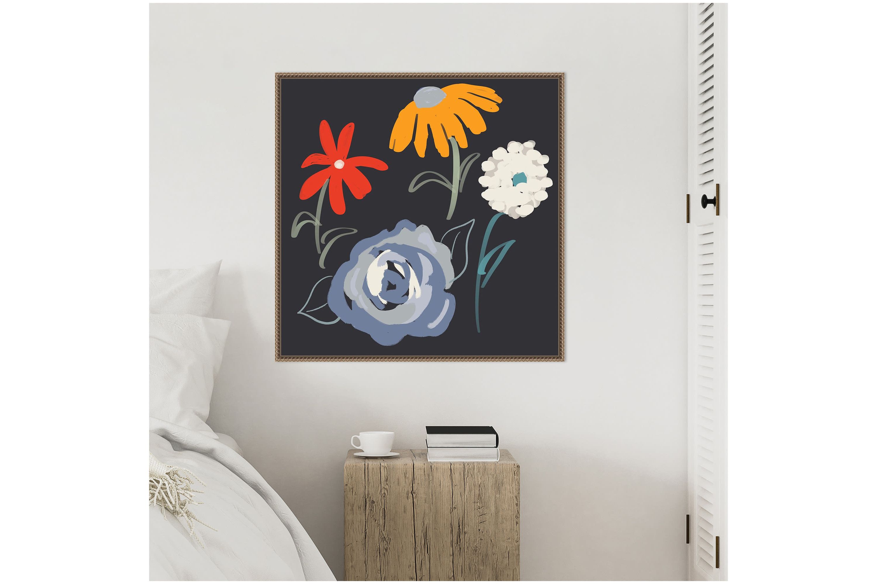 Flowers at Night Framed Canvas Wall Art Print