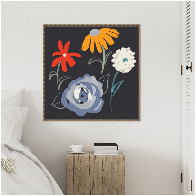 Flowers at Night Framed Canvas Wall Art Print