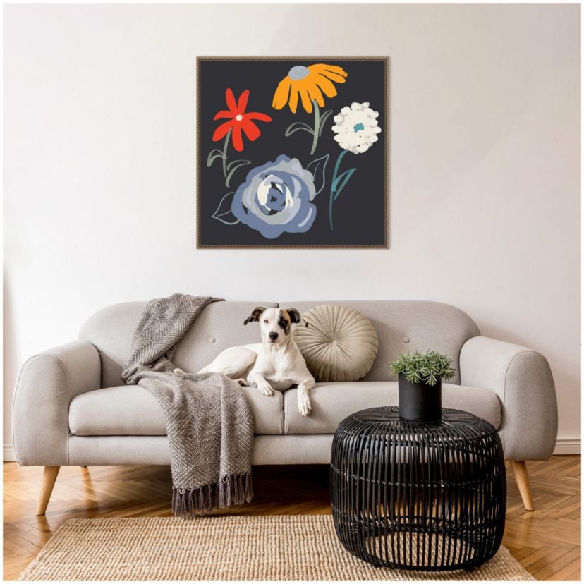 Flowers at Night Framed Canvas Wall Art Print