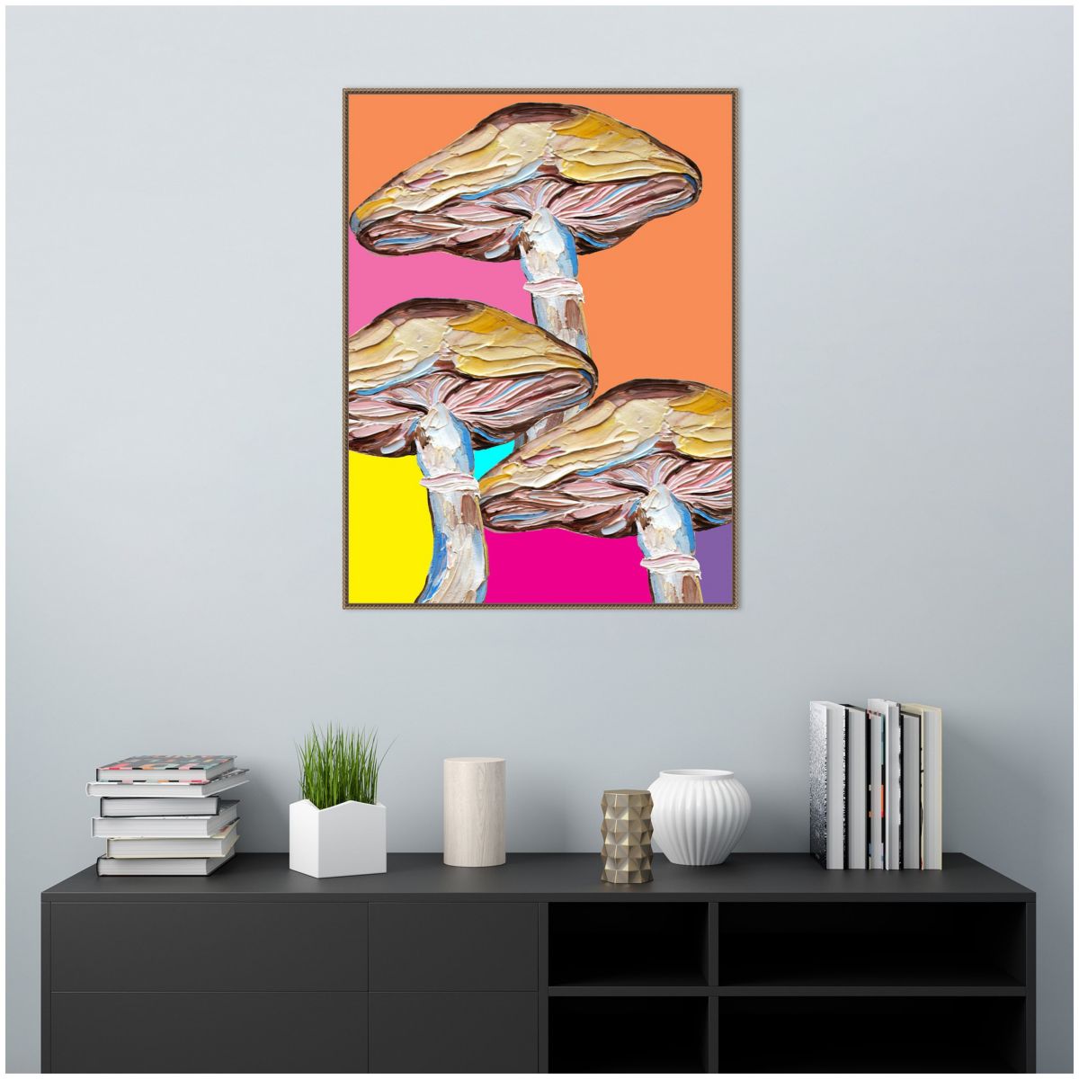 Colorful Mushrooms Framed Canvas Wall Art Print