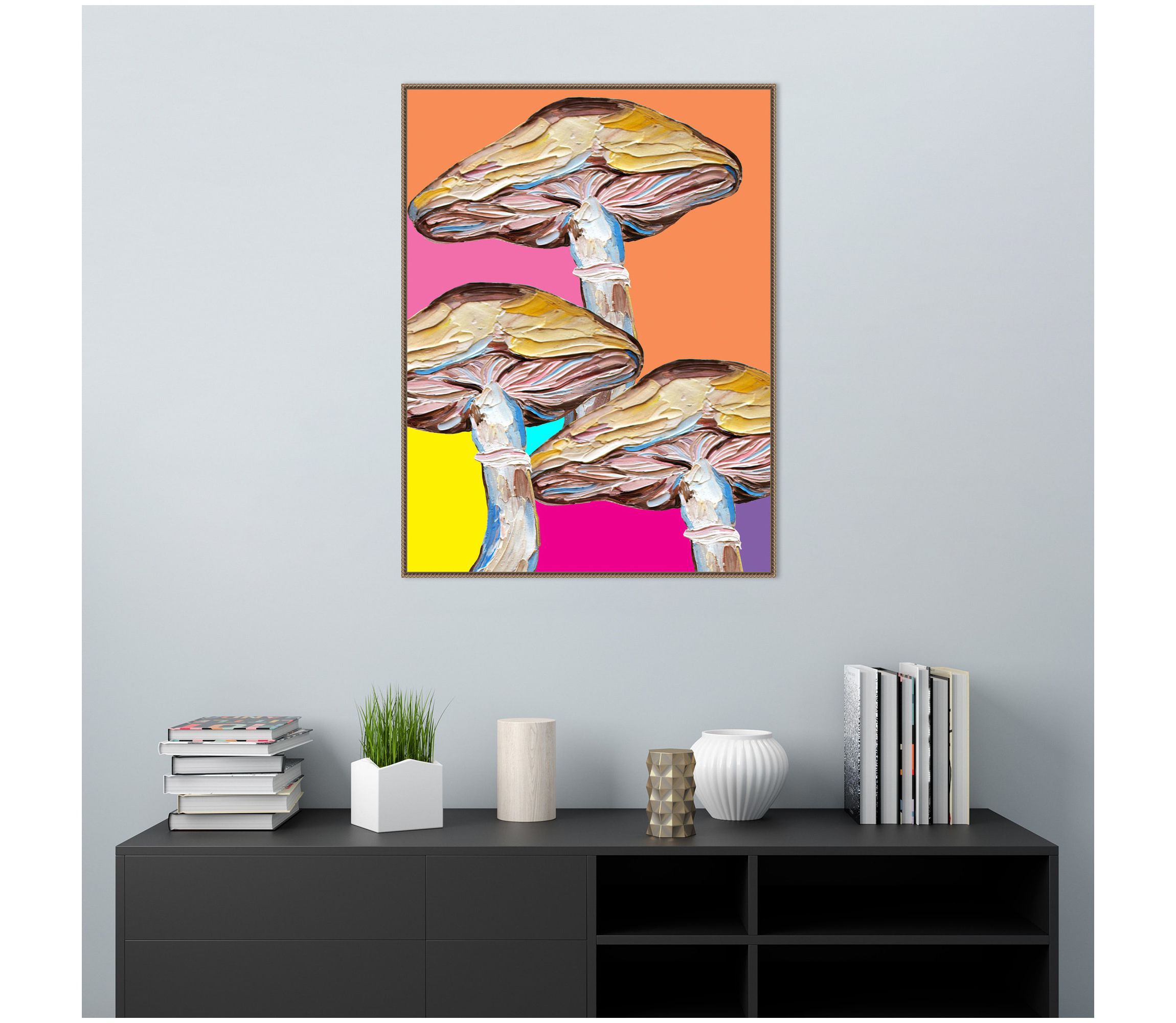 Colorful Mushrooms Framed Canvas Wall Art Print