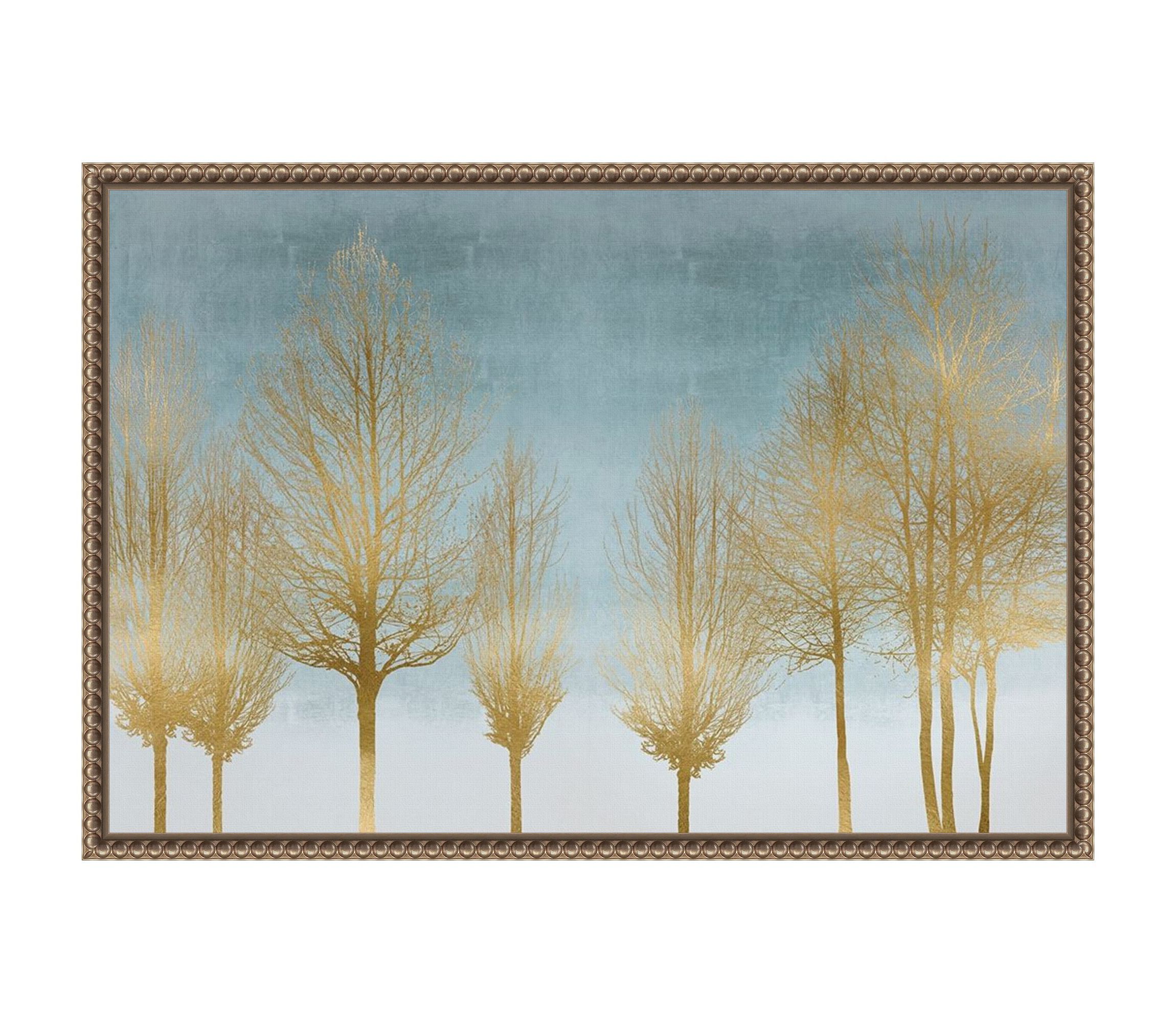Gold Forest on Aqua Framed Canvas Wall Art Print
