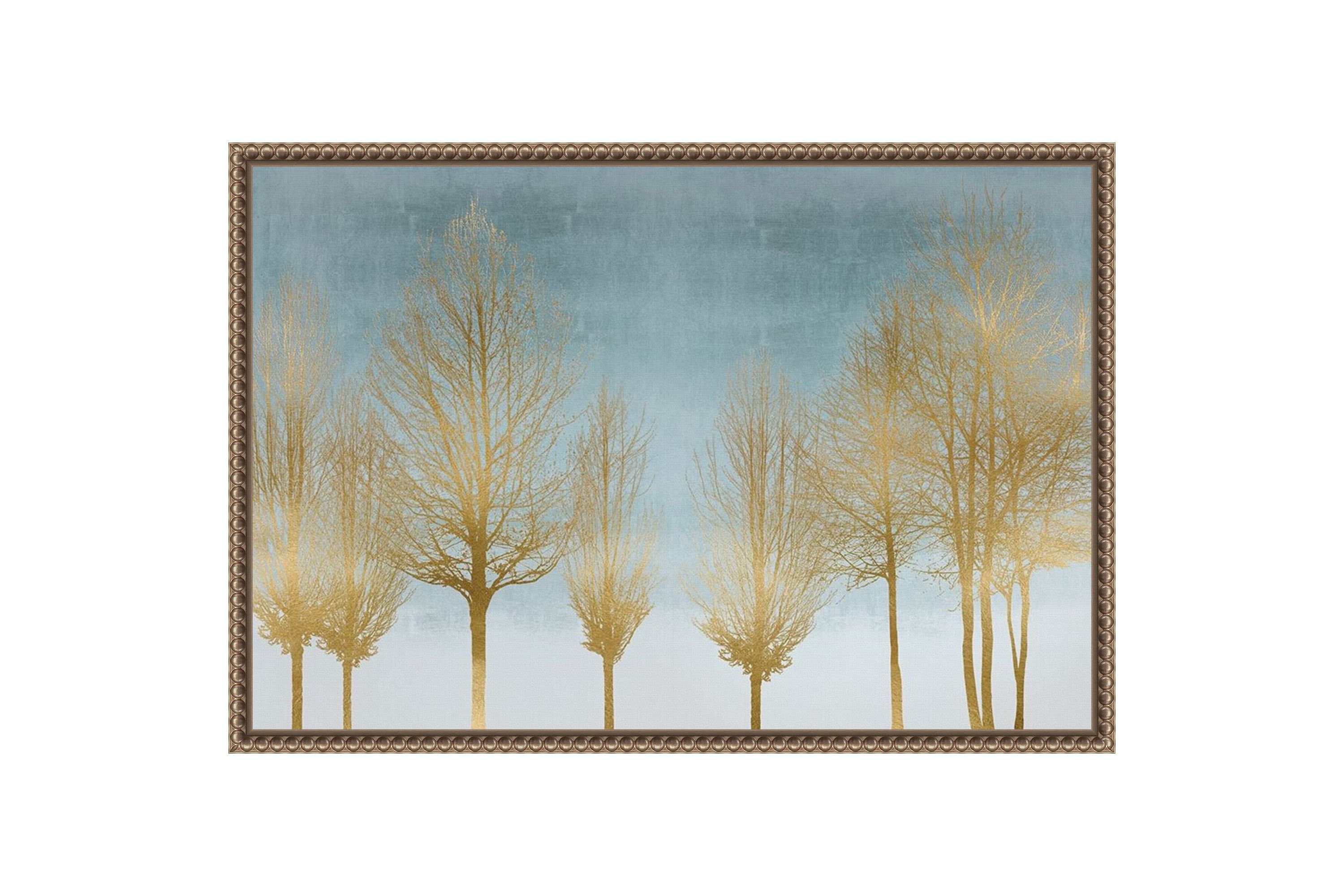 Gold Forest on Aqua Framed Canvas Wall Art Print