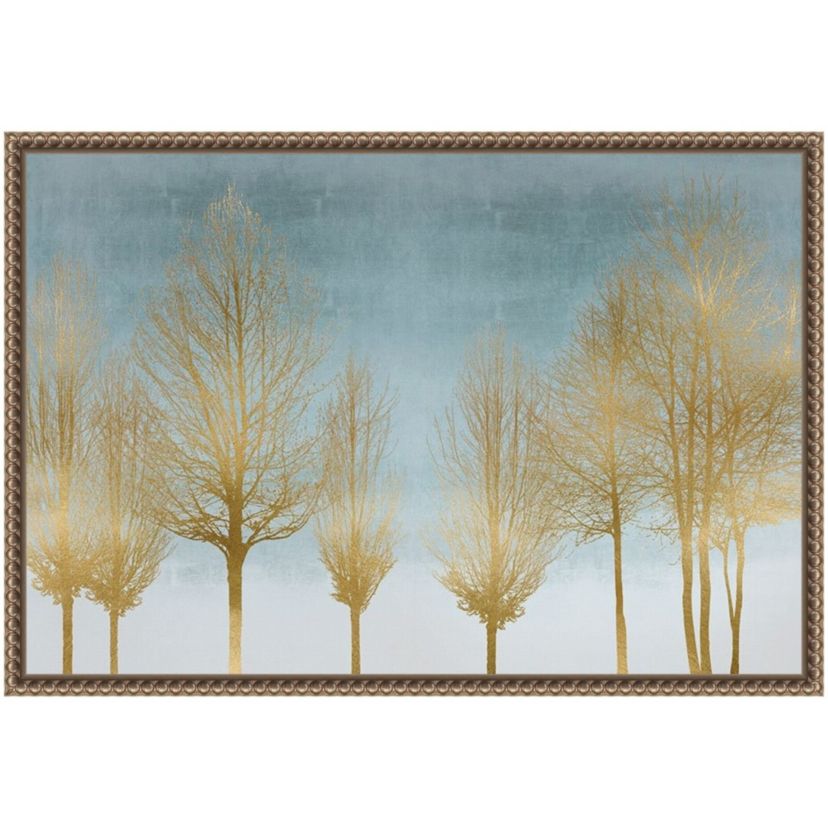 Gold Forest on Aqua Framed Canvas Wall Art Print
