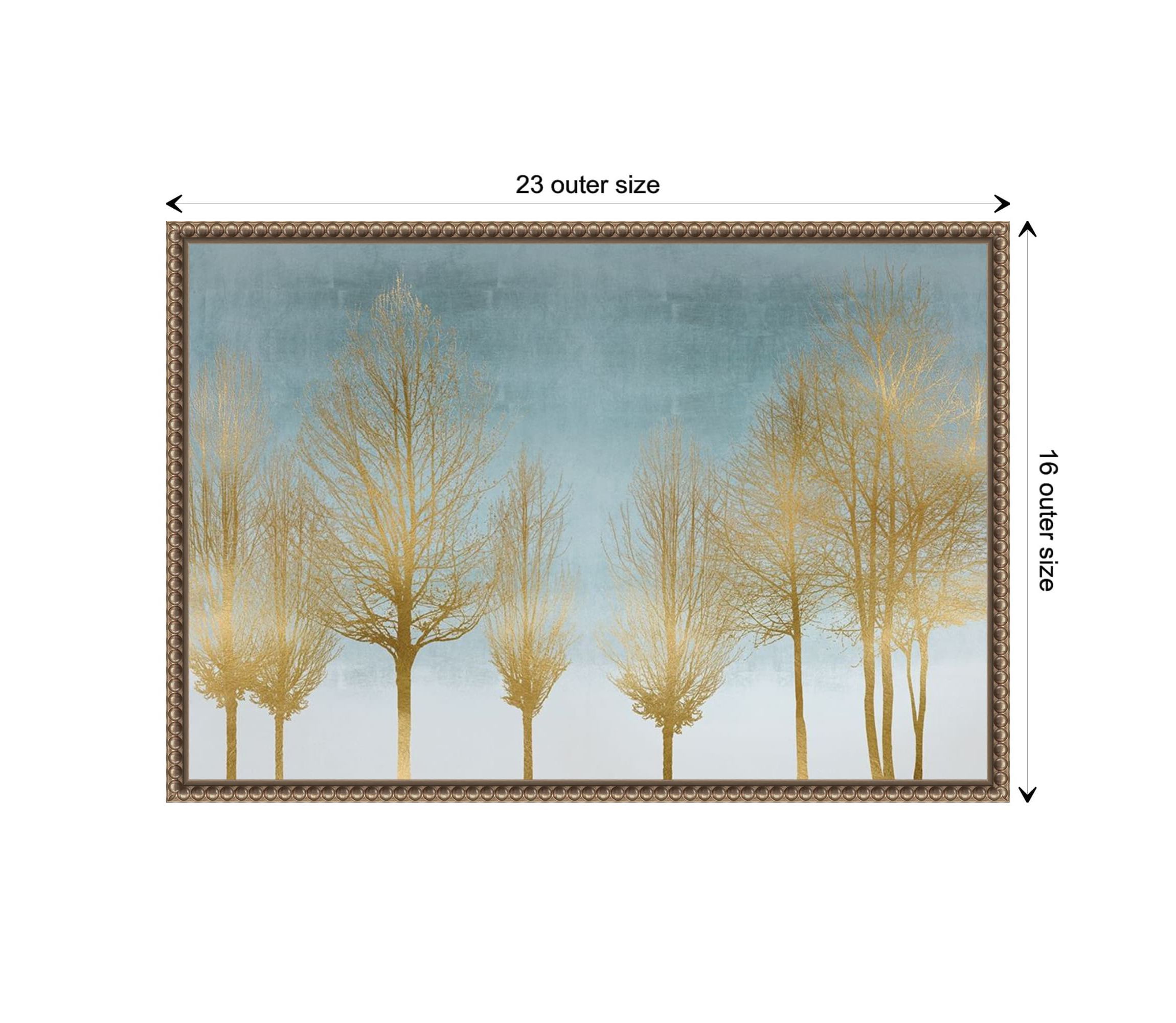 Gold Forest on Aqua Framed Canvas Wall Art Print
