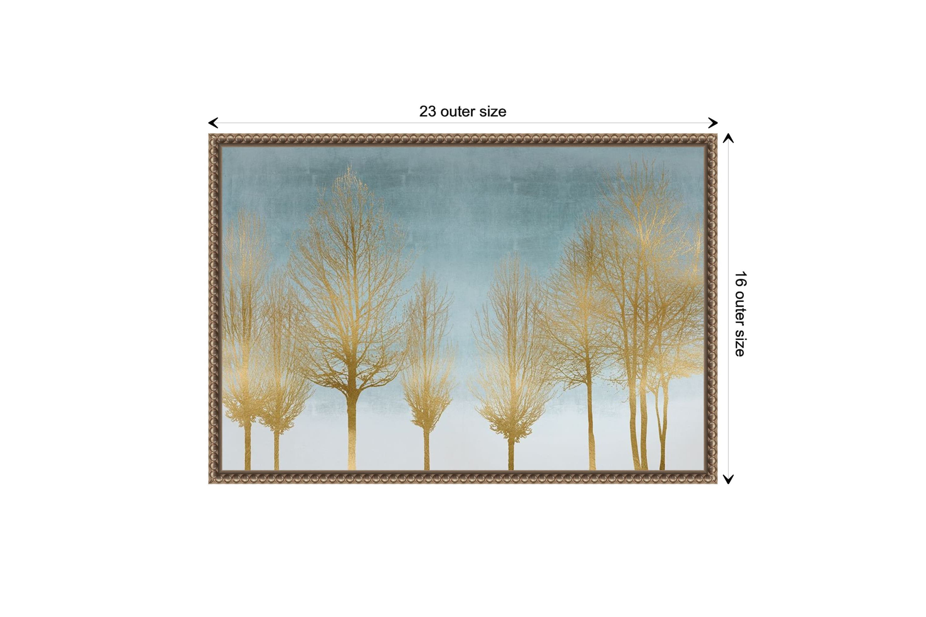 Gold Forest on Aqua Framed Canvas Wall Art Print