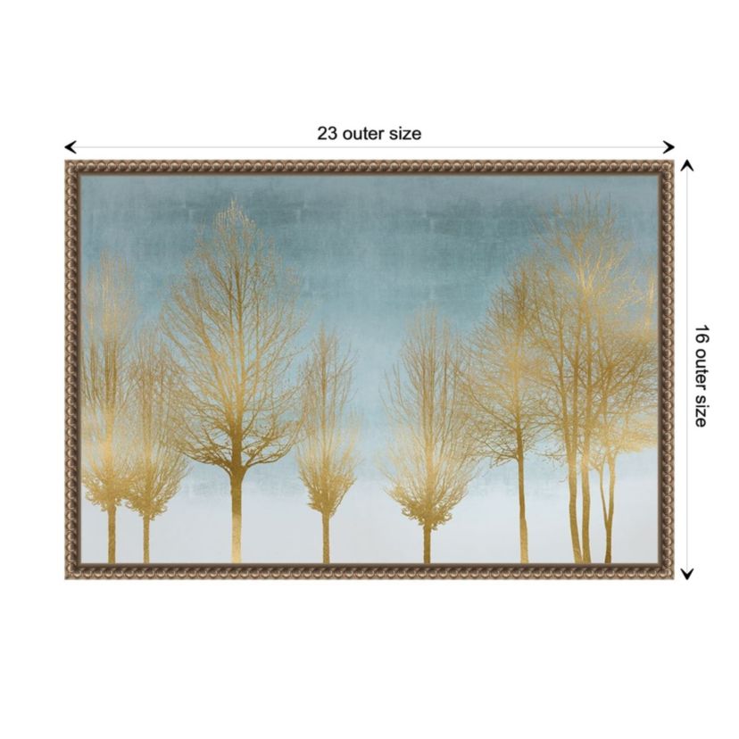 Gold Forest on Aqua Framed Canvas Wall Art Print