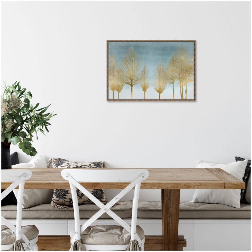 Gold Forest on Aqua Framed Canvas Wall Art Print