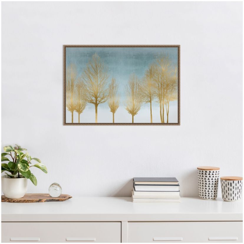 Gold Forest on Aqua Framed Canvas Wall Art Print