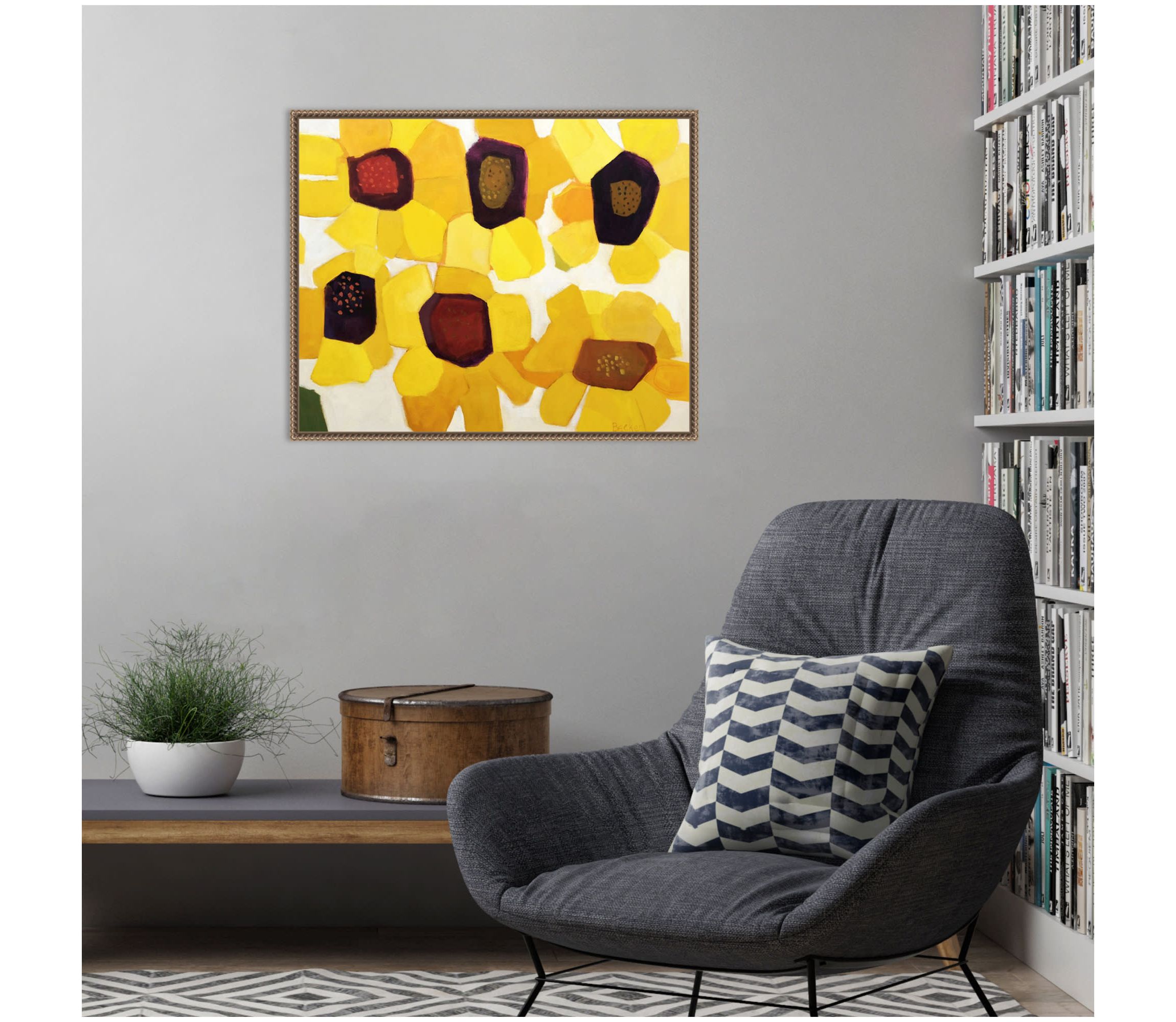 Six Sunflowers Framed Canvas Wall Art Print