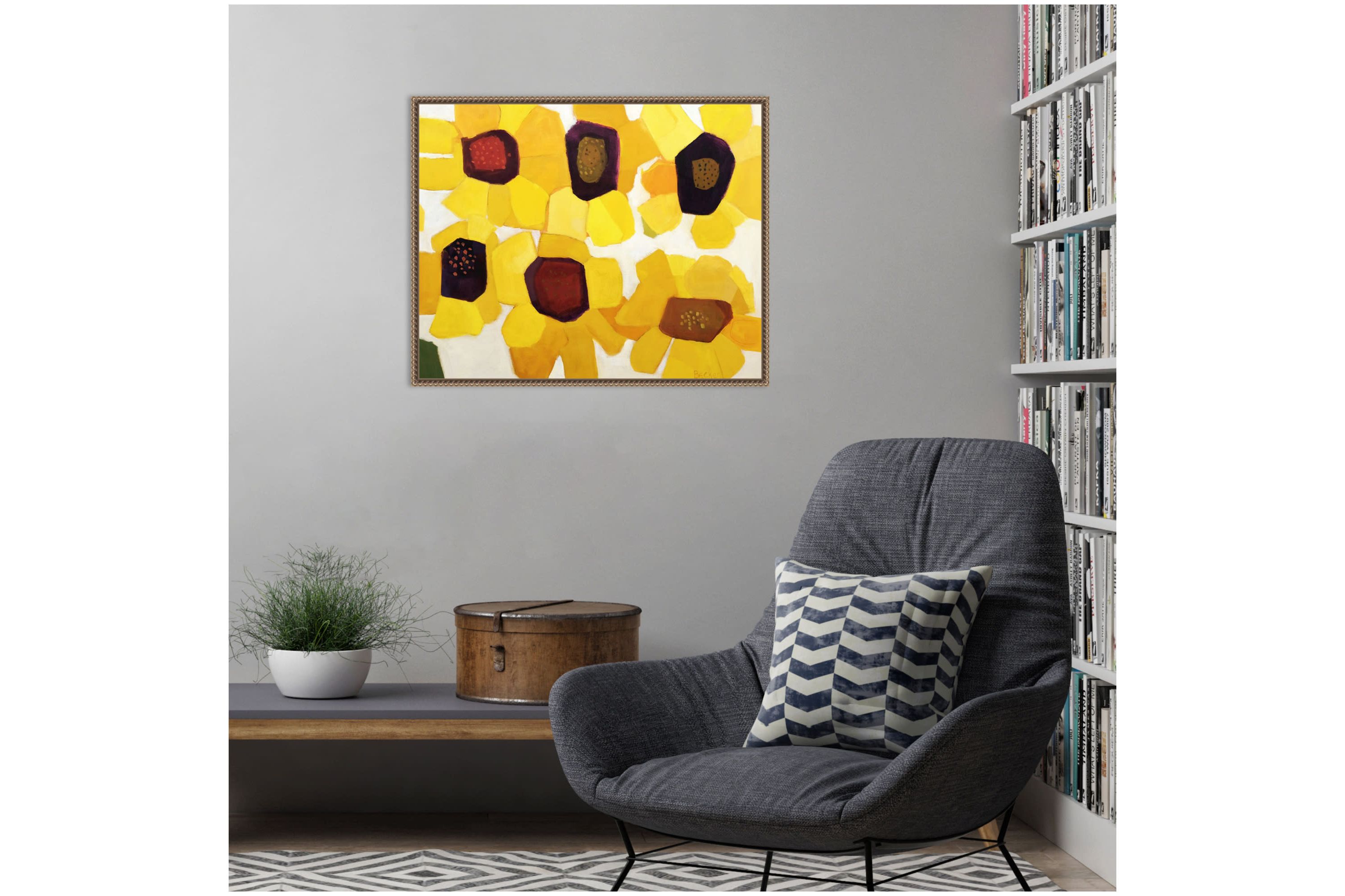 Six Sunflowers Framed Canvas Wall Art Print