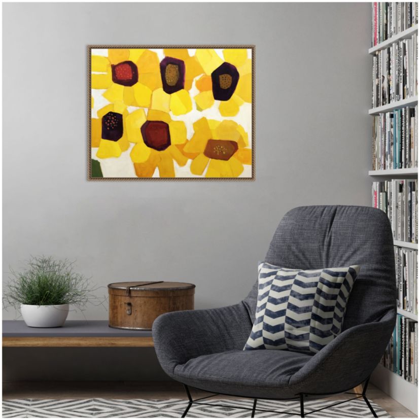 Six Sunflowers Framed Canvas Wall Art Print