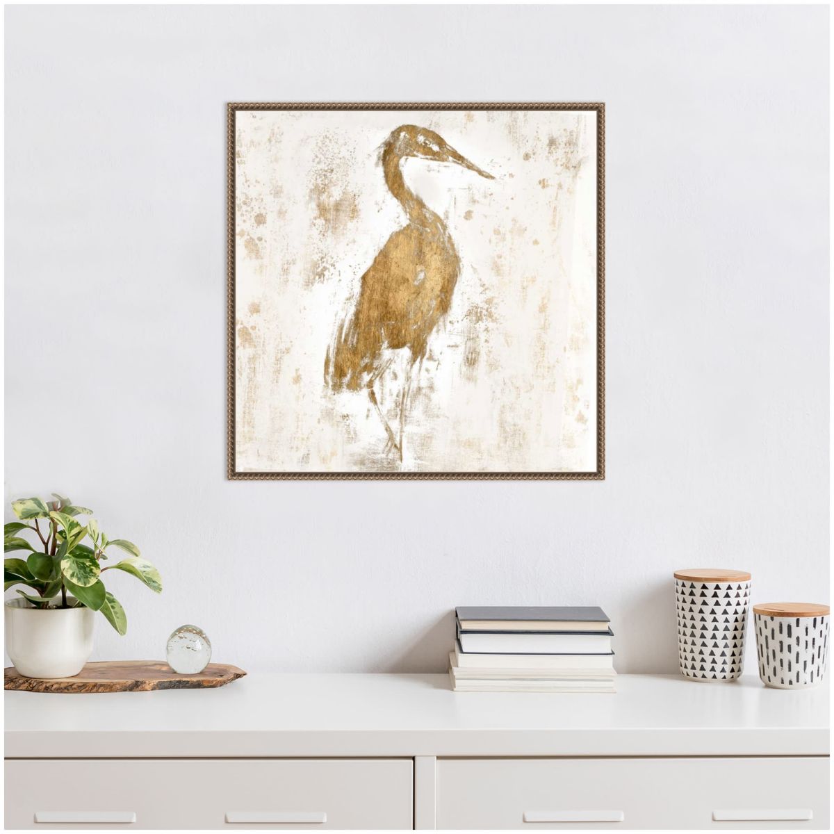 Gilded Heron I Framed Canvas Wall Art Print