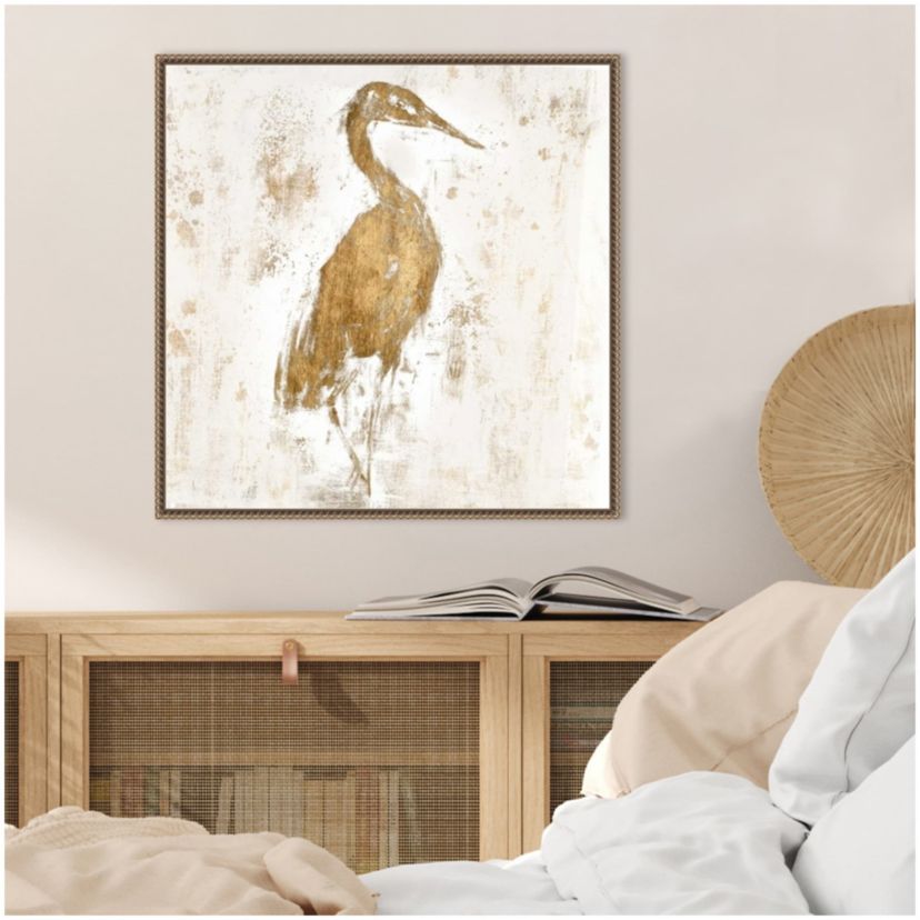 Gilded Heron I Framed Canvas Wall Art Print