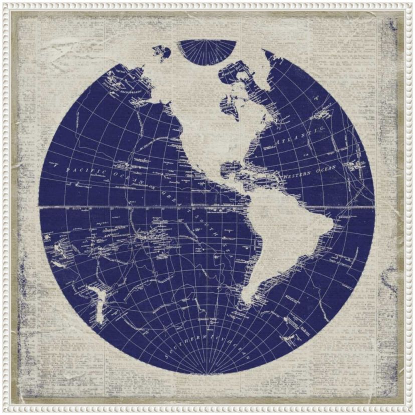 Blueprint Map I Framed Canvas Wall Art Print