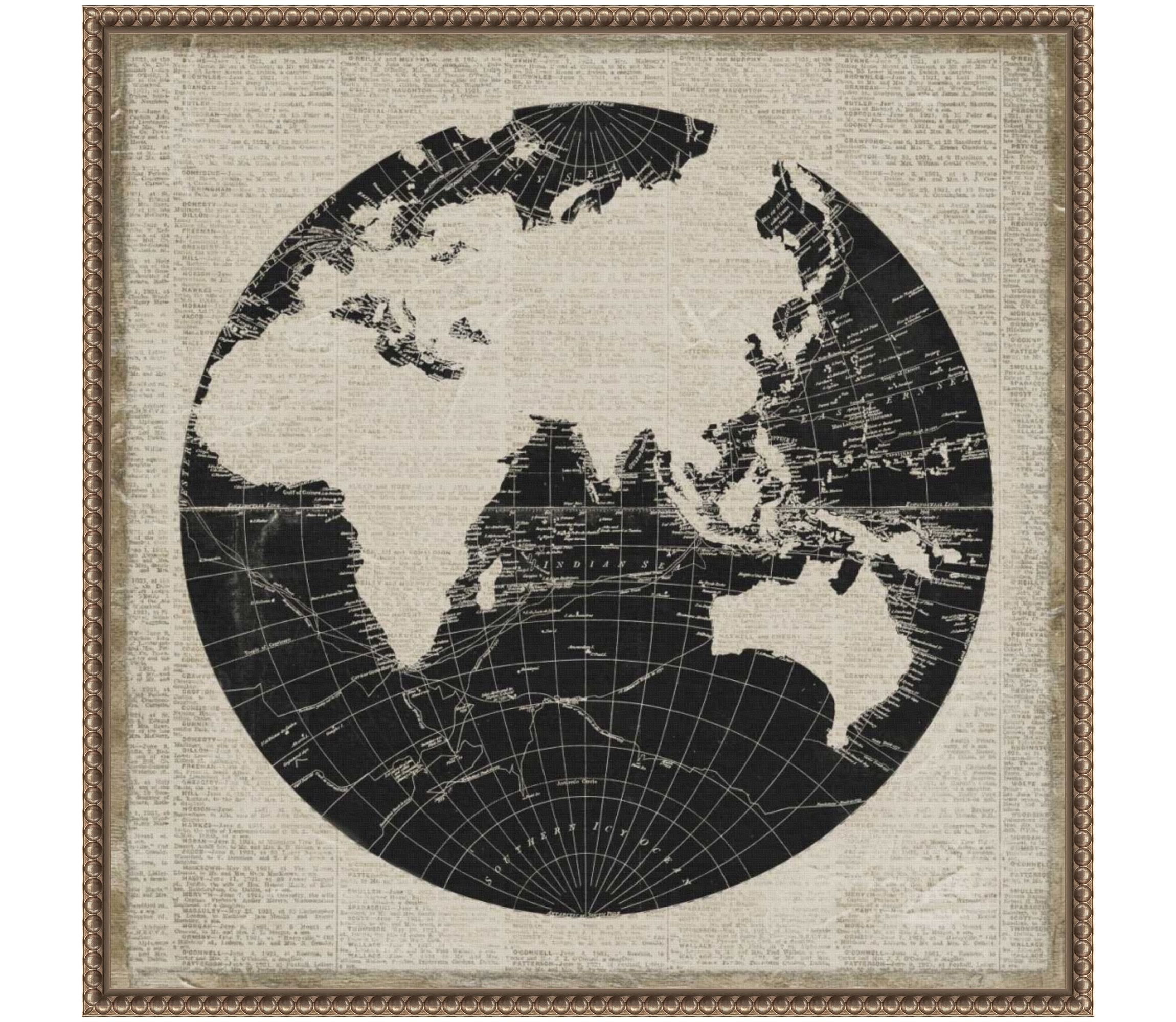 World News Map II Framed Canvas Wall Art Print