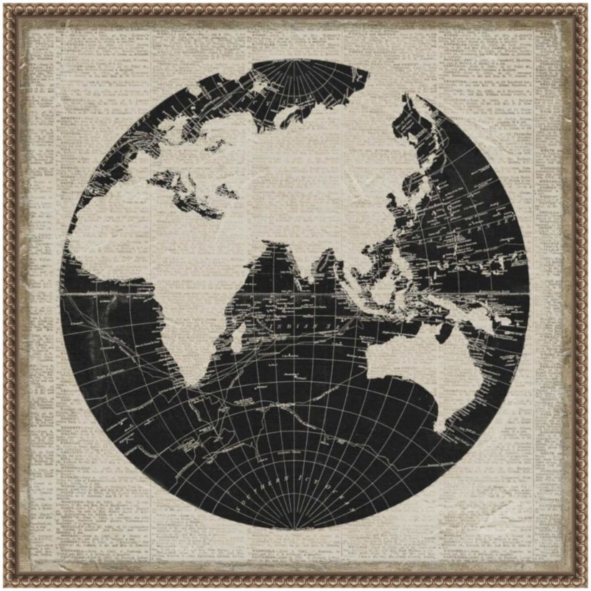 World News Map II Framed Canvas Wall Art Print