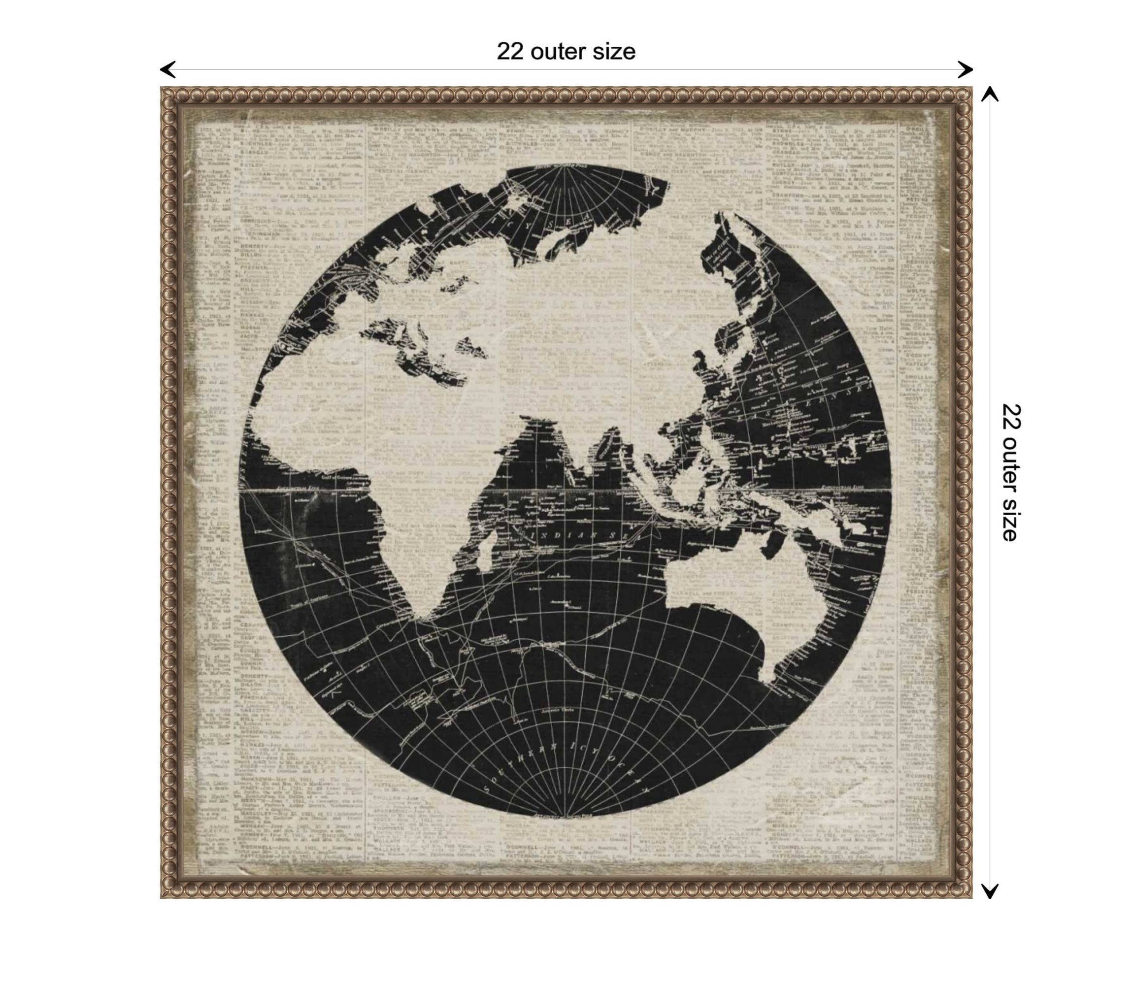 World News Map II Framed Canvas Wall Art Print