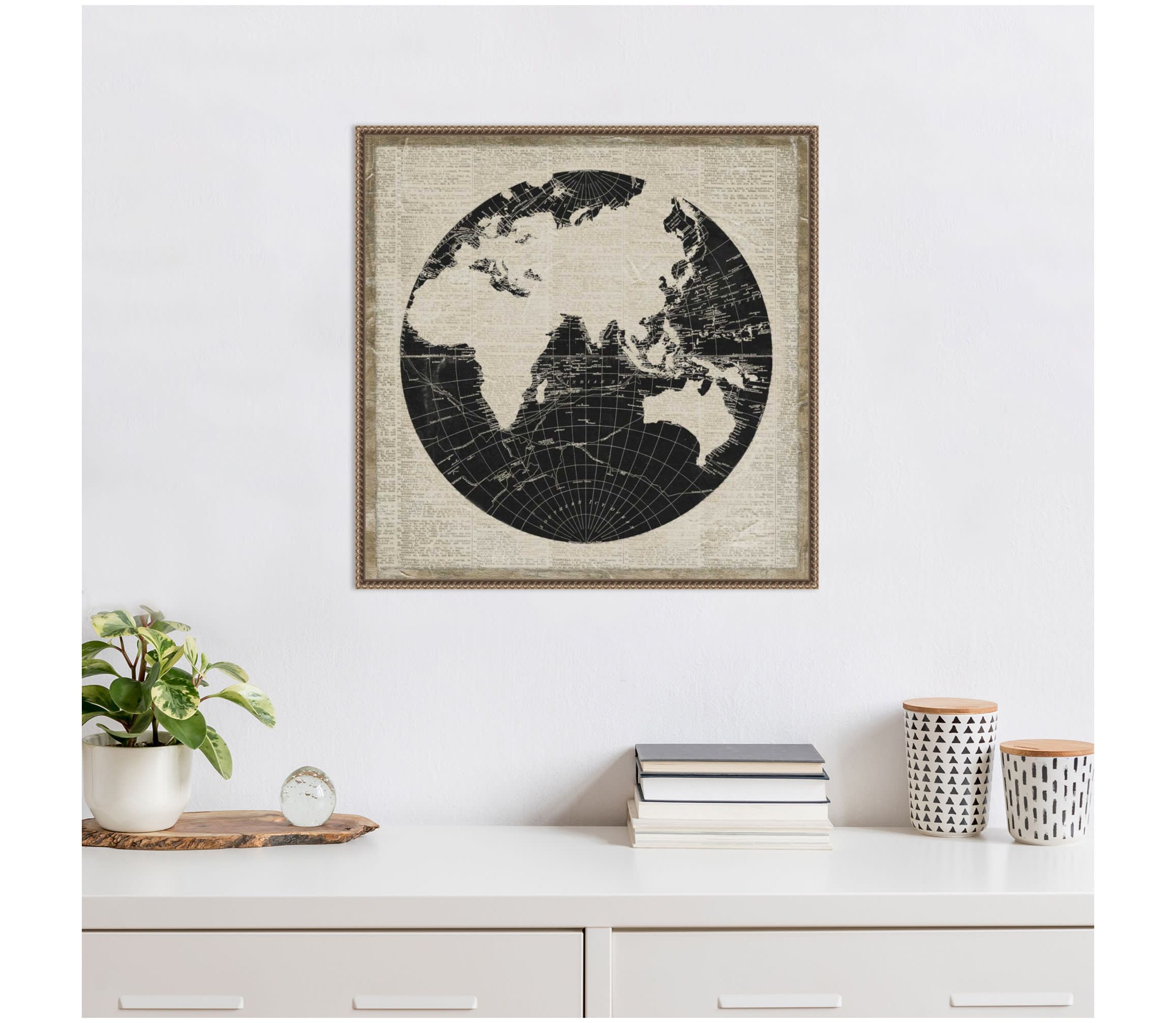World News Map II Framed Canvas Wall Art Print