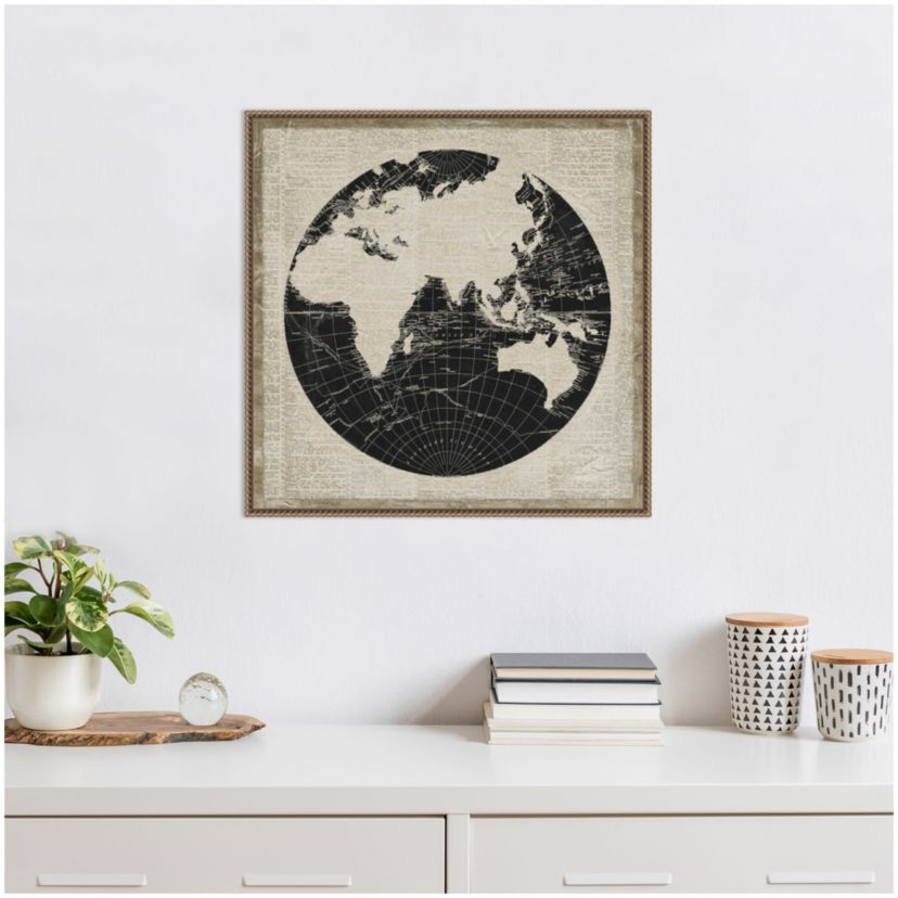 World News Map II Framed Canvas Wall Art Print