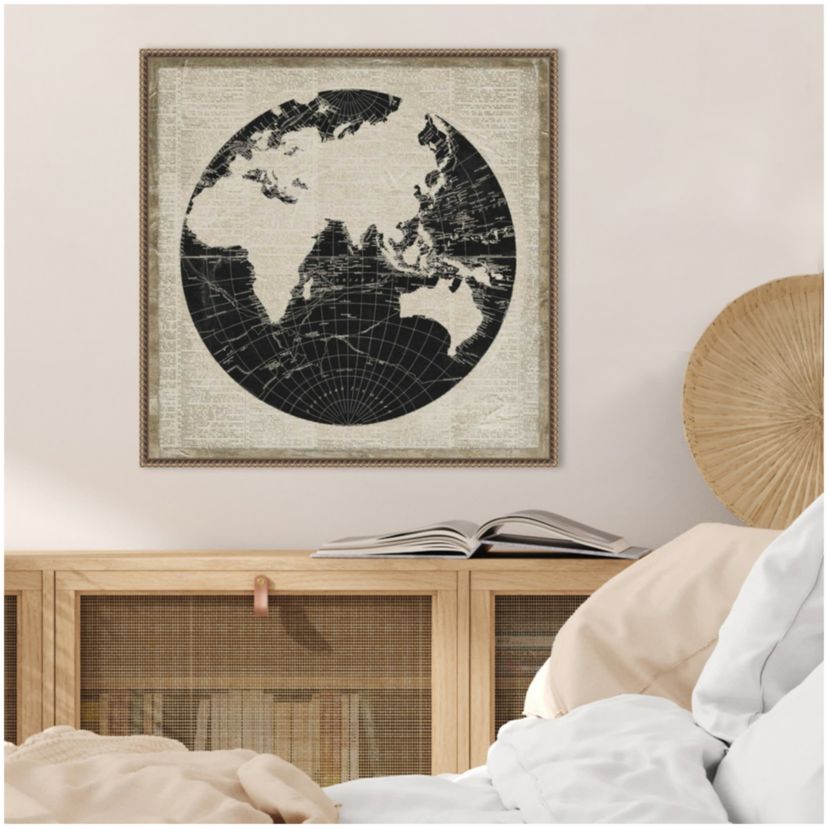 World News Map II Framed Canvas Wall Art Print