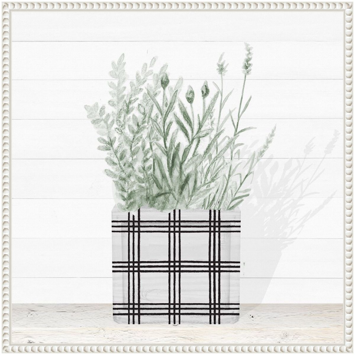 Lavender Blossom In Modern Pot II Framed Canvas Wall Art Print