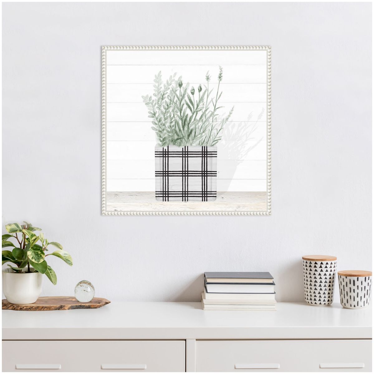Lavender Blossom In Modern Pot II Framed Canvas Wall Art Print