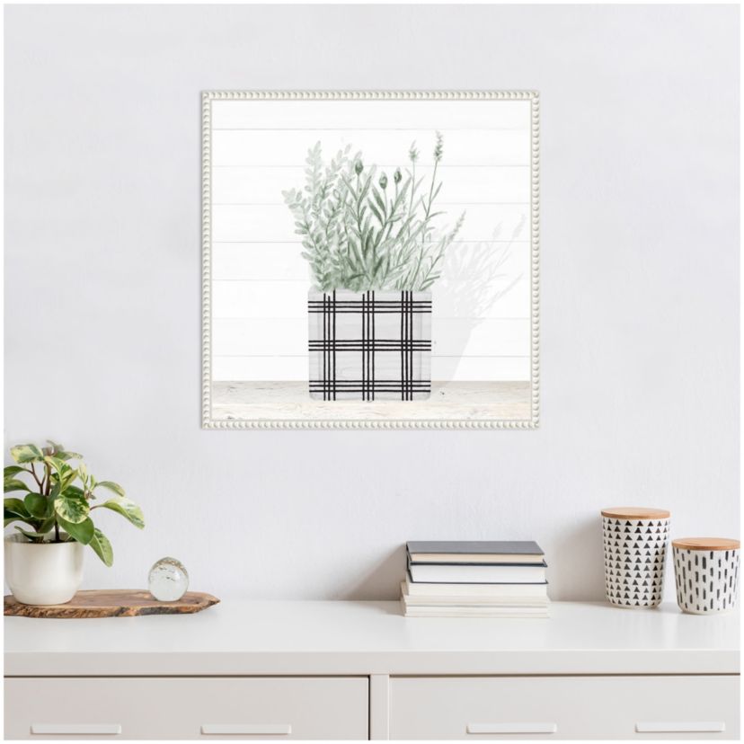 Lavender Blossom In Modern Pot II Framed Canvas Wall Art Print