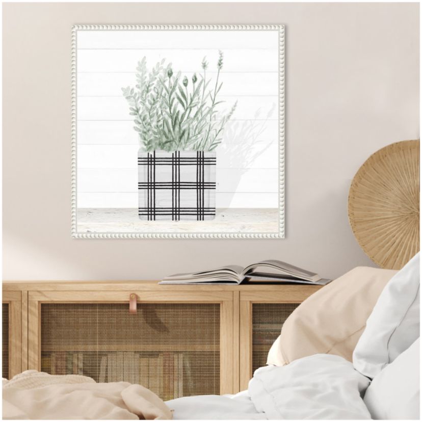 Lavender Blossom In Modern Pot II Framed Canvas Wall Art Print
