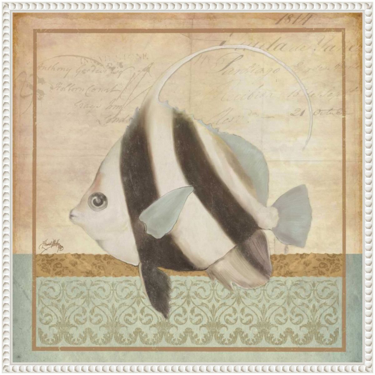 Vintage Fish I Framed Canvas Wall Art Print