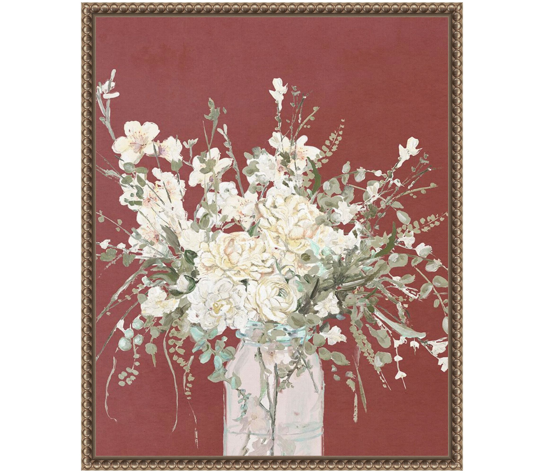 Warm Flowers in Glass Vase Framed Canvas Wall Art Print