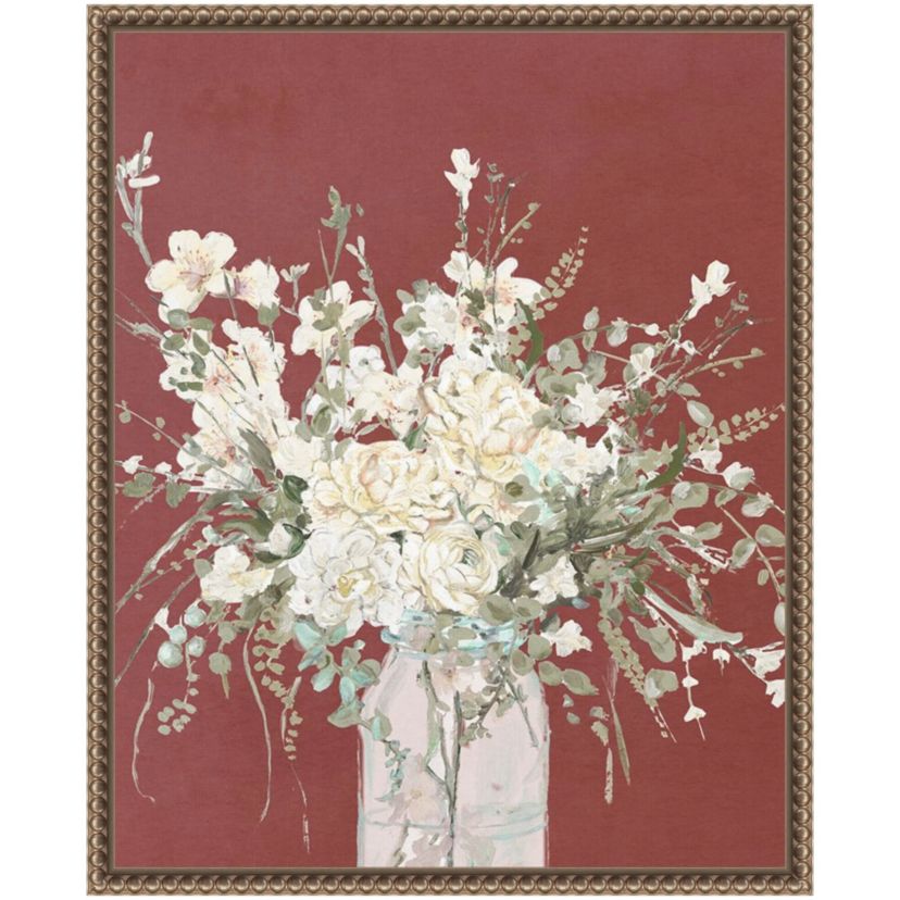 Warm Flowers in Glass Vase Framed Canvas Wall Art Print