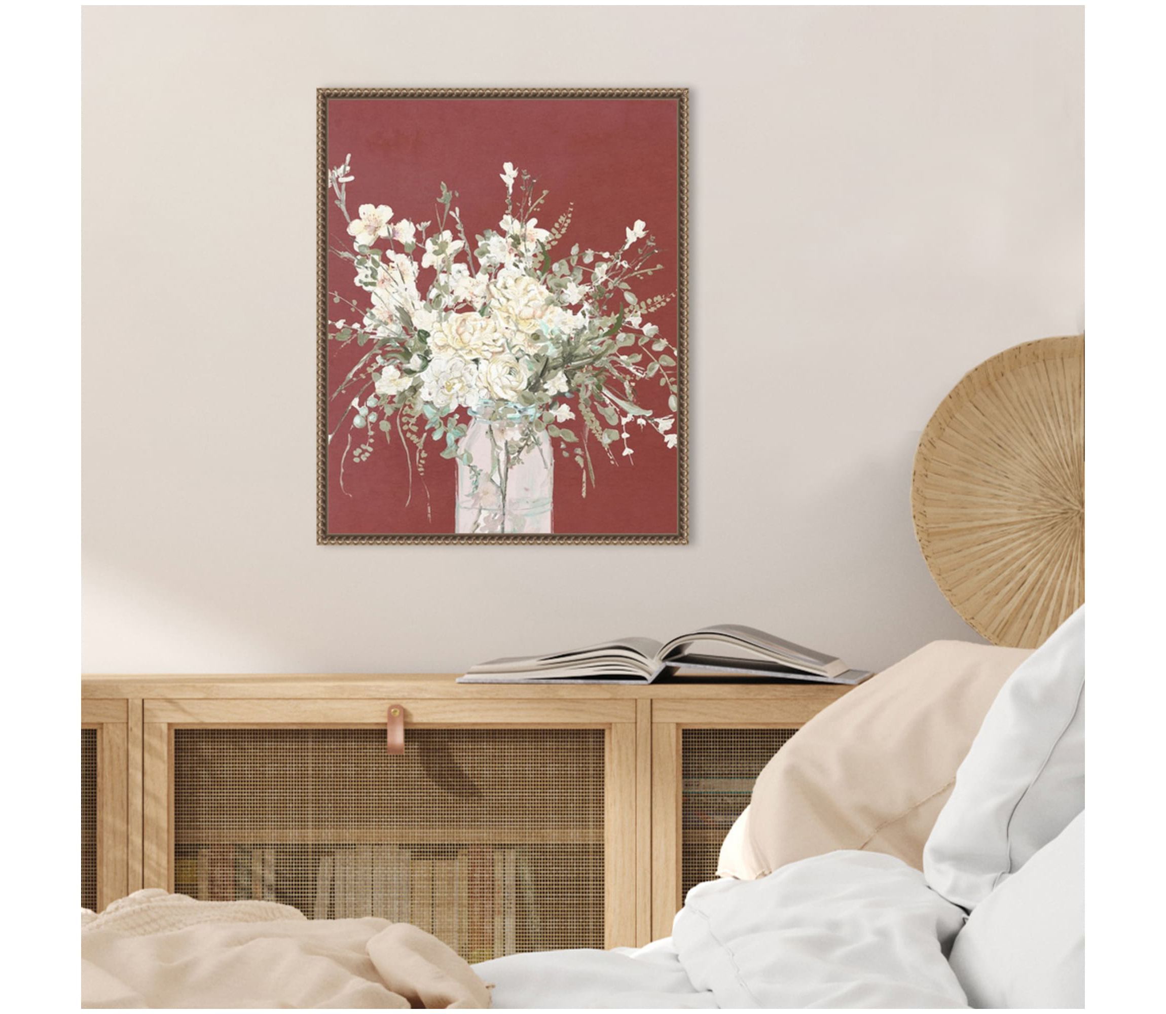 Warm Flowers in Glass Vase Framed Canvas Wall Art Print