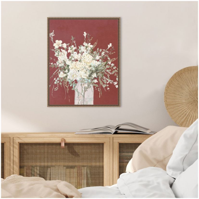 Warm Flowers in Glass Vase Framed Canvas Wall Art Print
