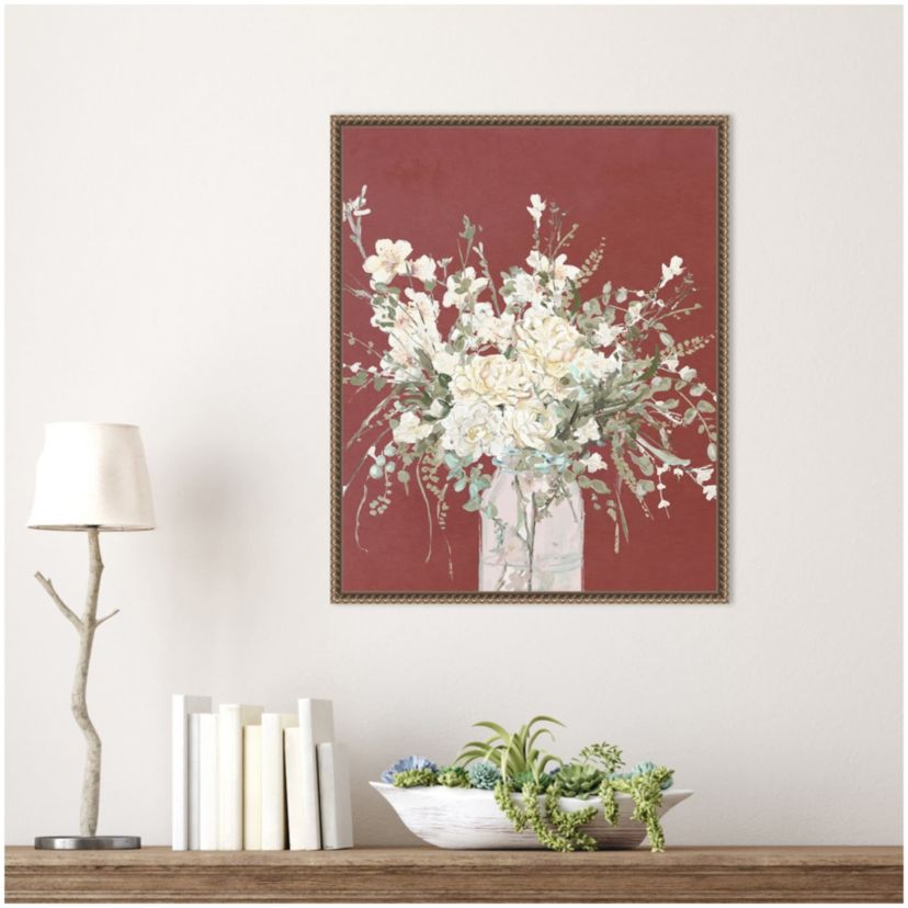 Warm Flowers in Glass Vase Framed Canvas Wall Art Print