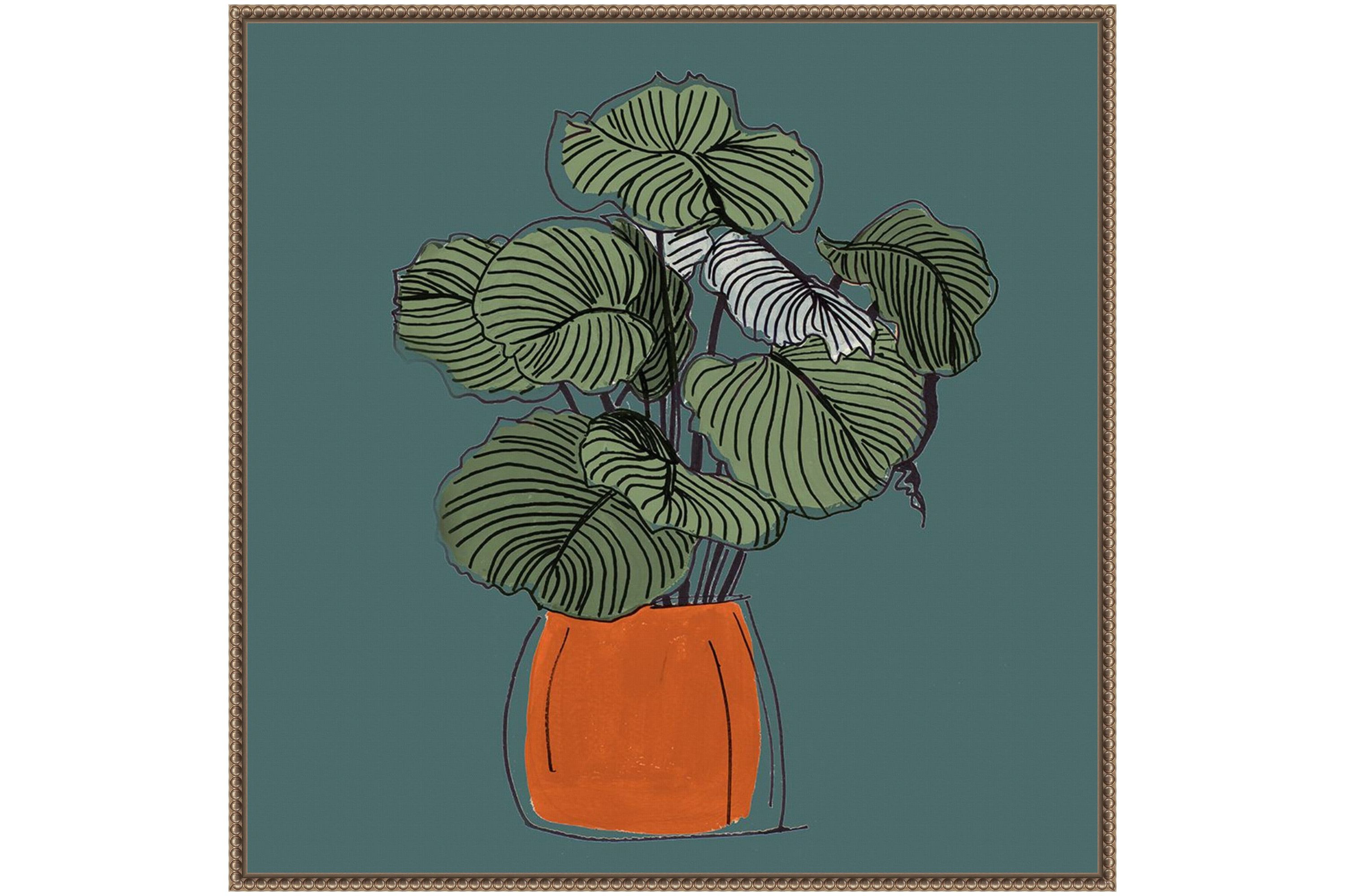 The Retro Potted Plant On Teal I Framed Canvas Wall Art Print