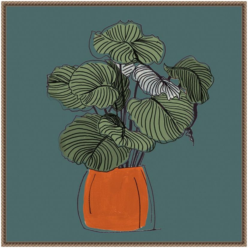The Retro Potted Plant On Teal I Framed Canvas Wall Art Print