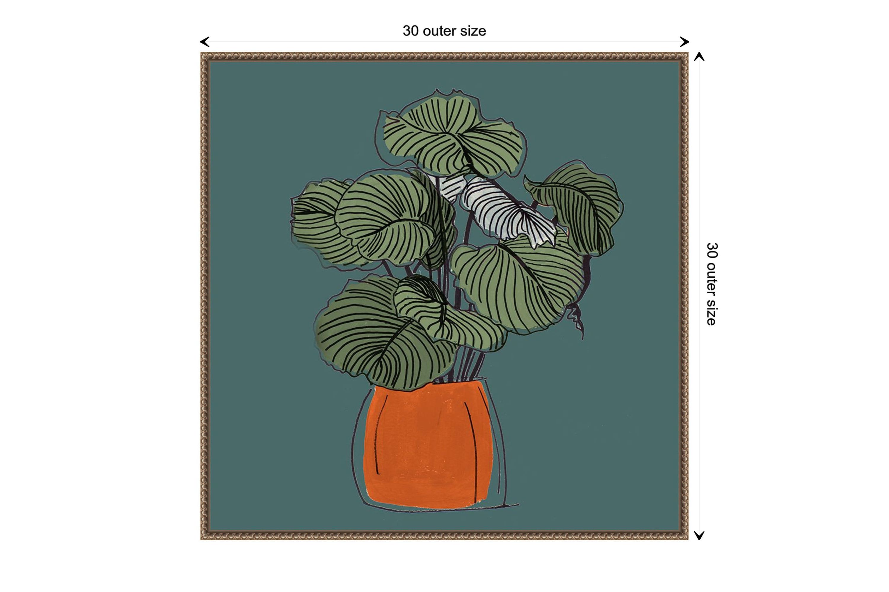 The Retro Potted Plant On Teal I Framed Canvas Wall Art Print