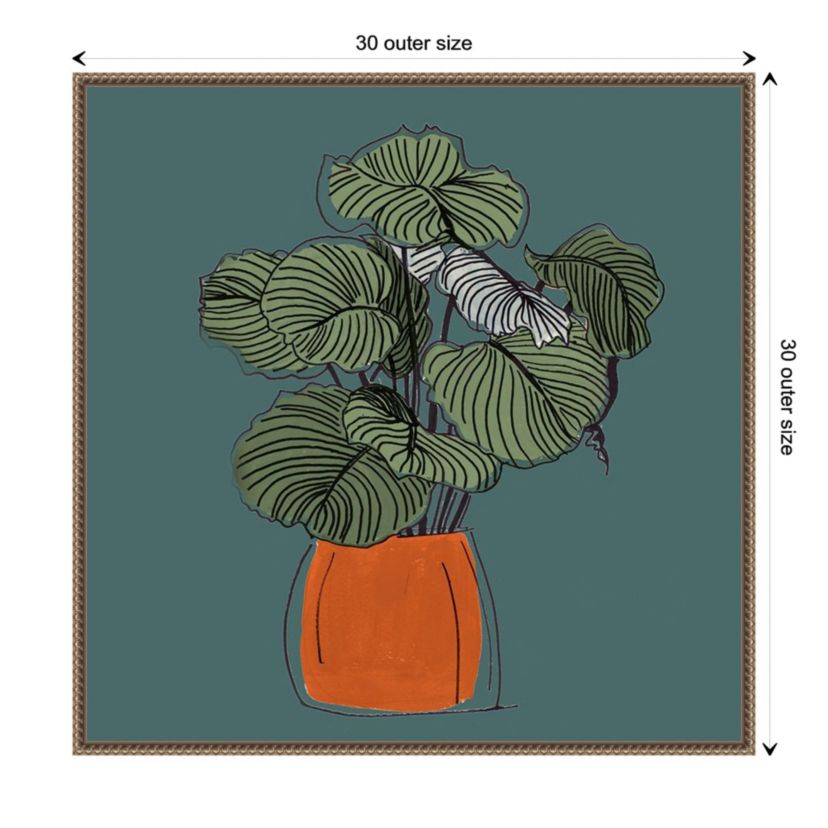 The Retro Potted Plant On Teal I Framed Canvas Wall Art Print