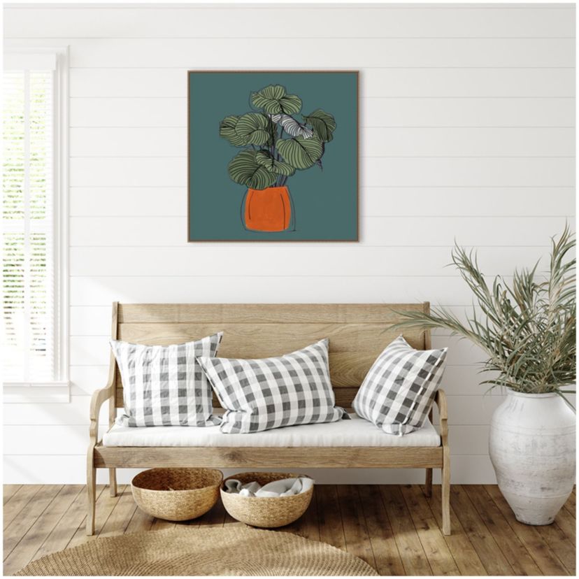The Retro Potted Plant On Teal I Framed Canvas Wall Art Print