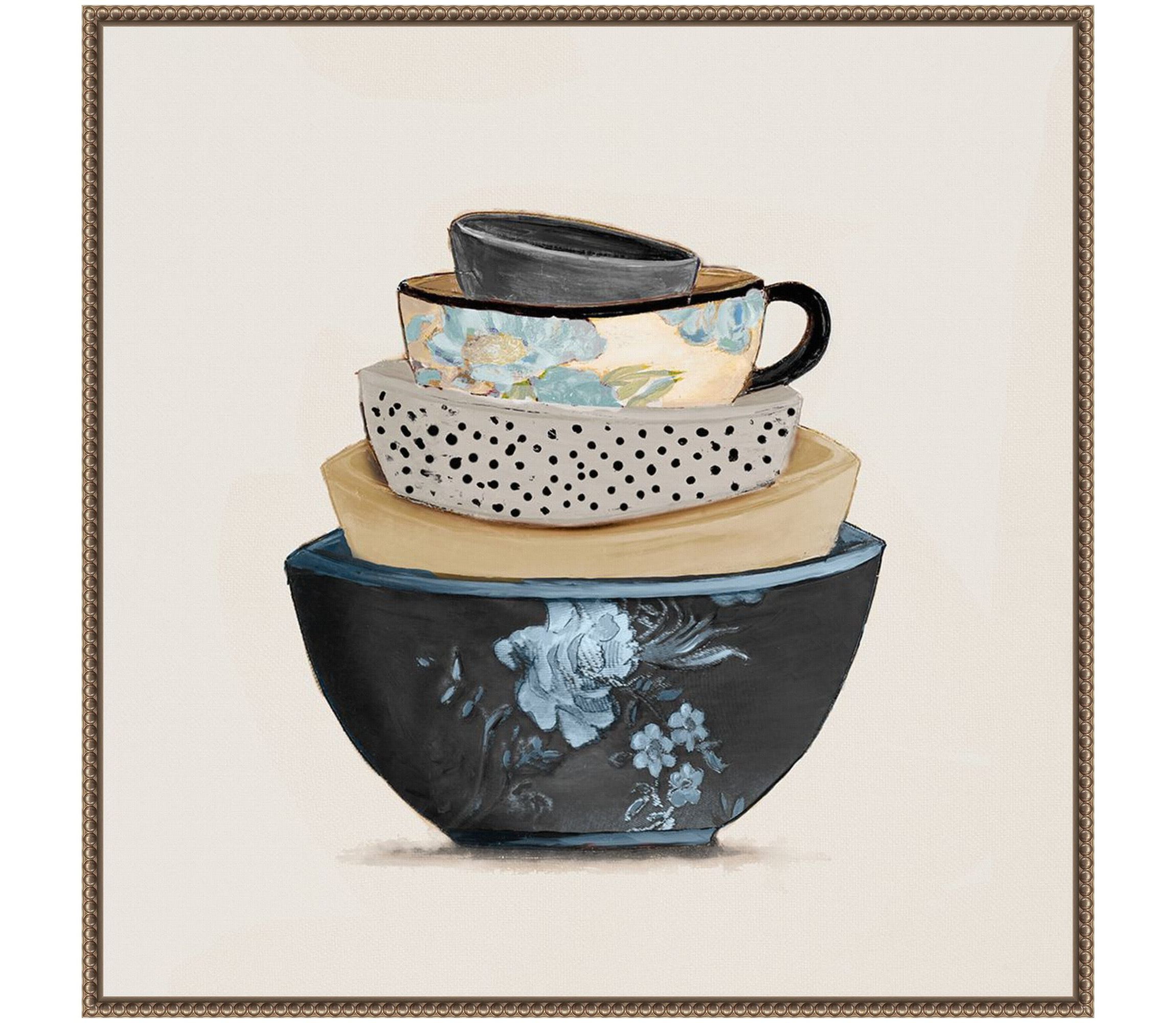 A Stack Of Blue Bowls Framed Canvas Wall Art Print