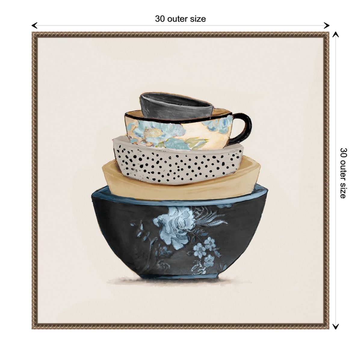 A Stack Of Blue Bowls Framed Canvas Wall Art Print