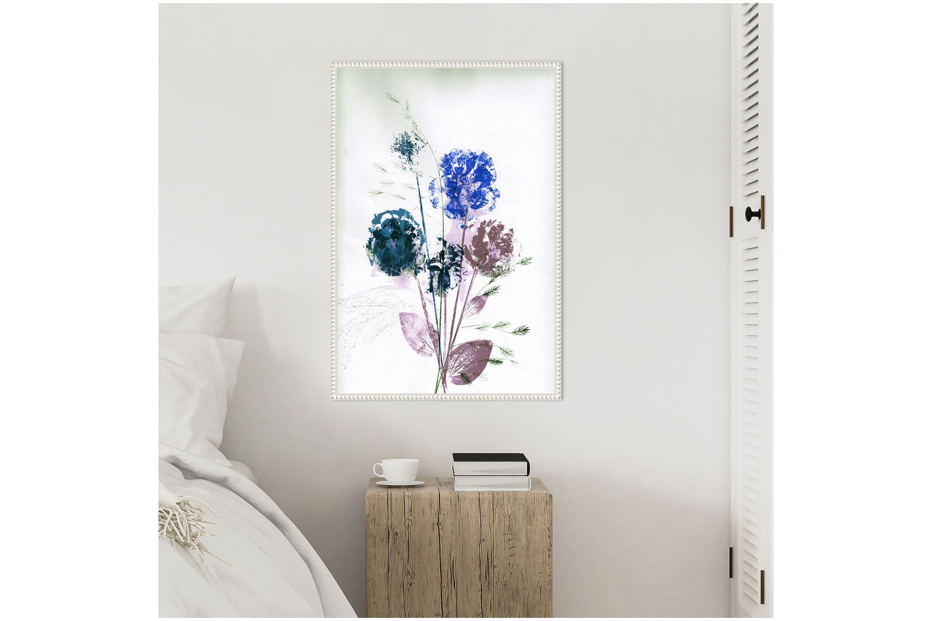 Bouquet Blue Framed Canvas Wall Art Print