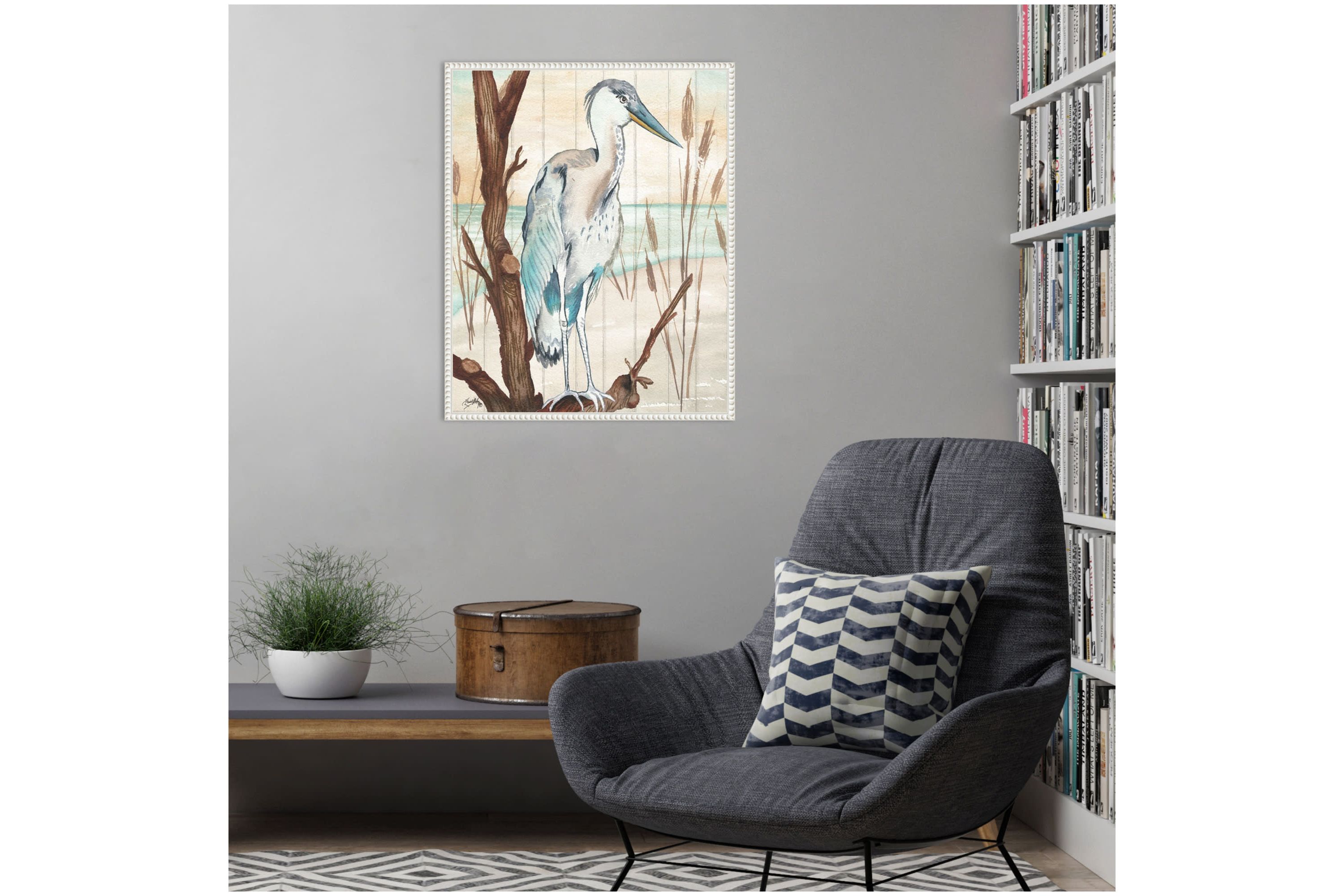 Heron On Branch I Framed Canvas Wall Art Print
