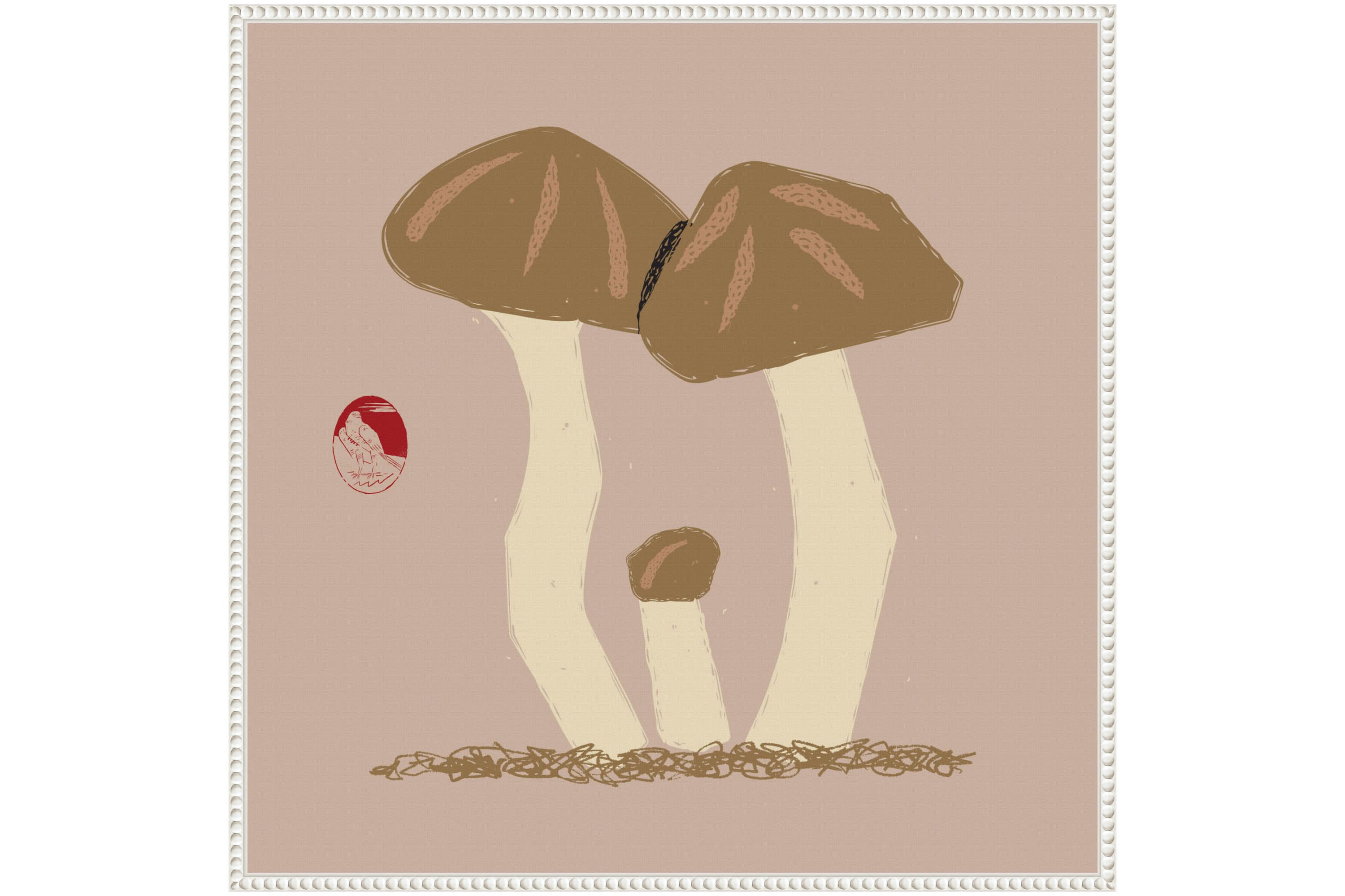 Matsutake Mushroom Family Framed Canvas Wall Art Print