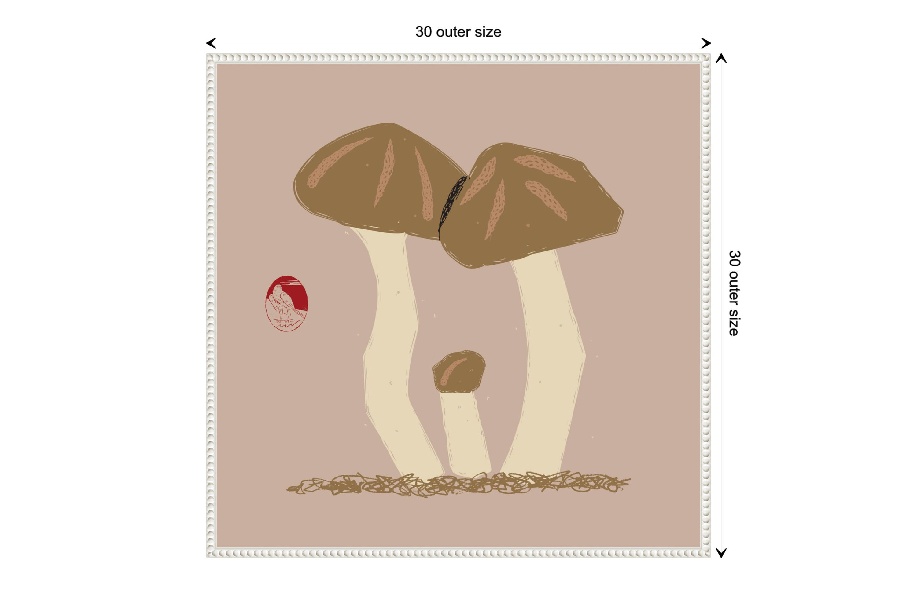 Matsutake Mushroom Family Framed Canvas Wall Art Print