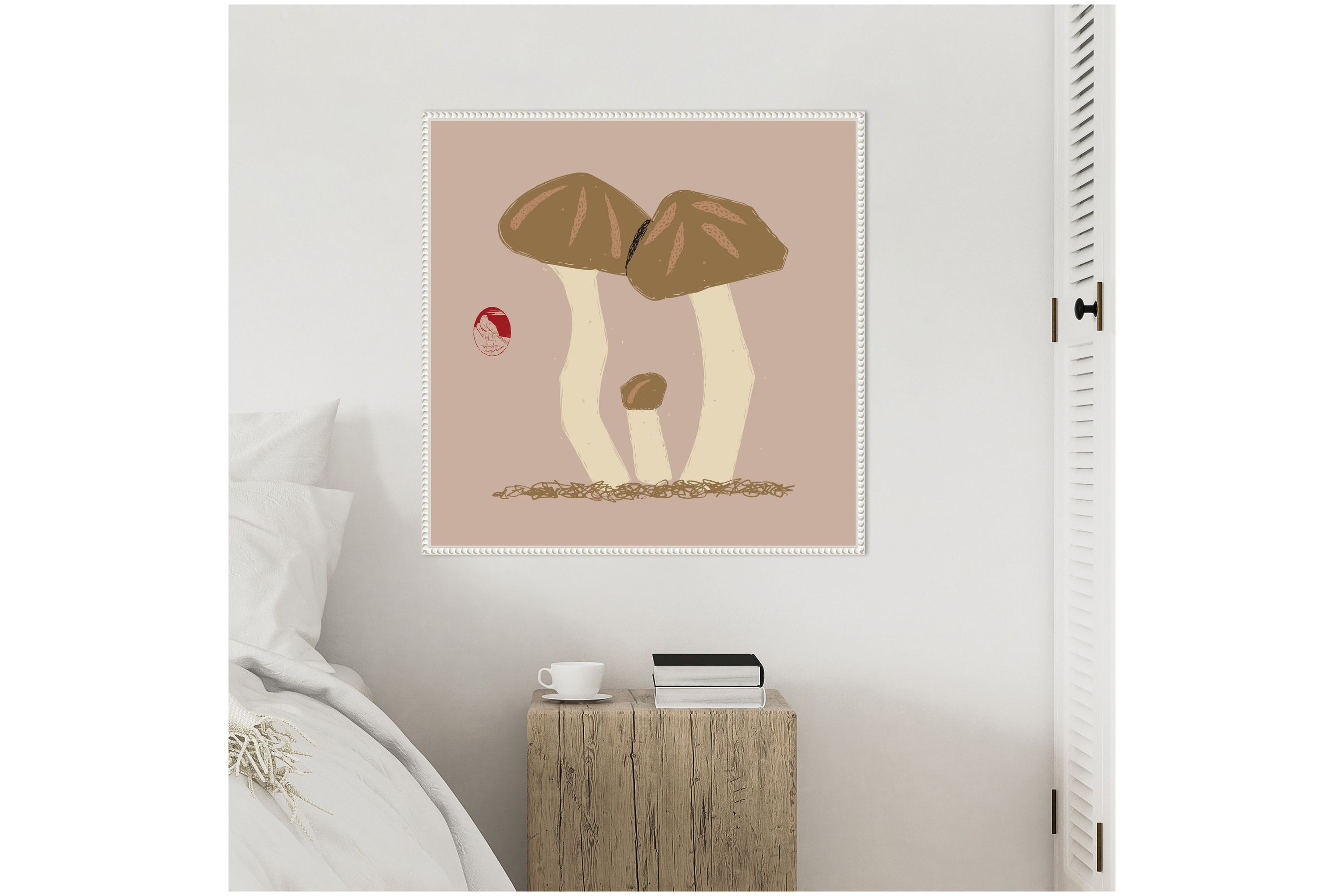 Matsutake Mushroom Family Framed Canvas Wall Art Print
