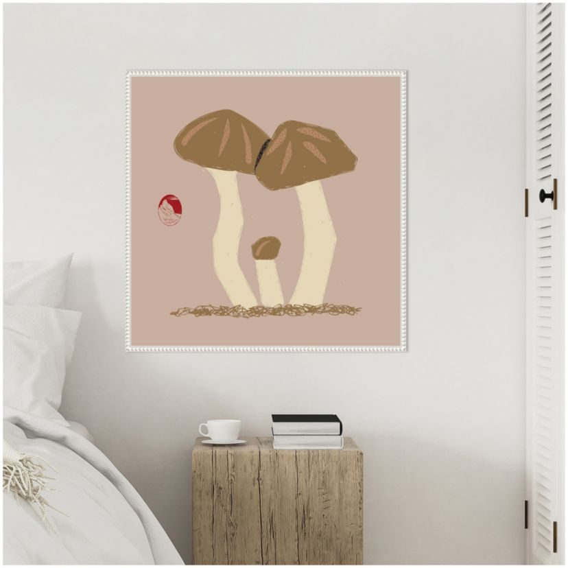 Matsutake Mushroom Family Framed Canvas Wall Art Print
