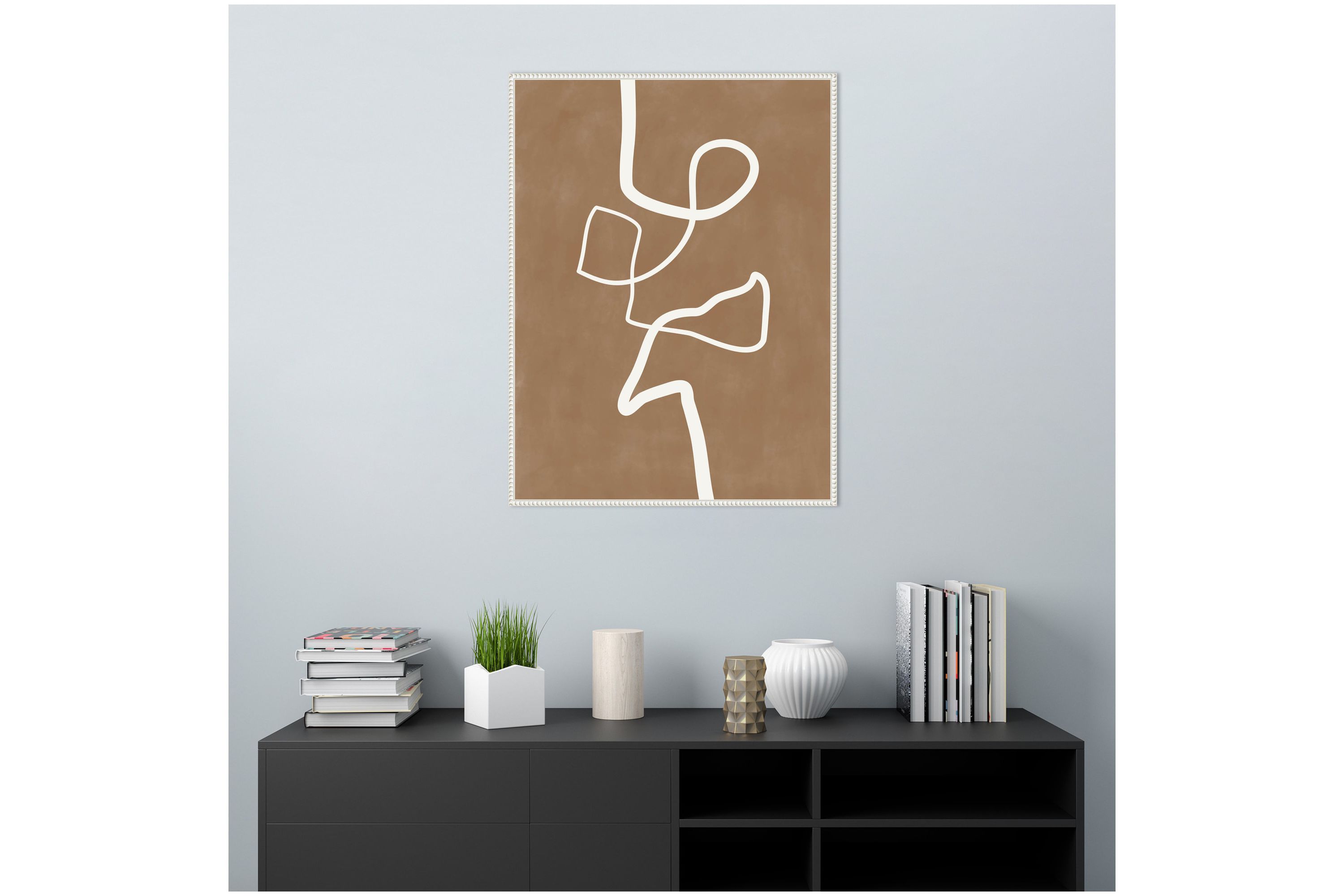 Brown Single Line Artwork Framed Canvas Wall Art Print