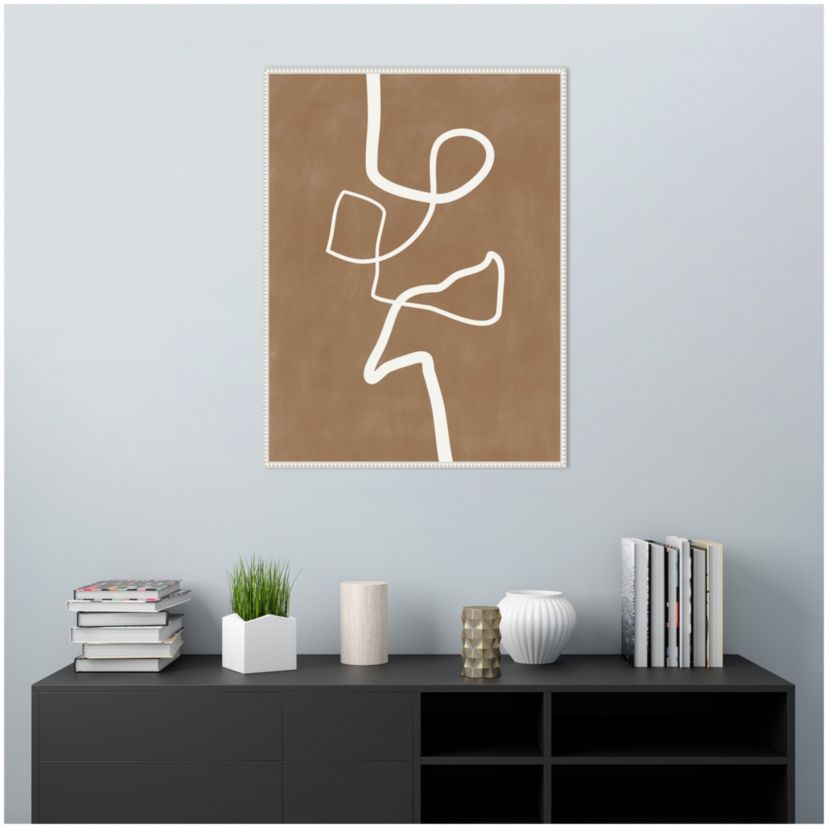 Brown Single Line Artwork Framed Canvas Wall Art Print